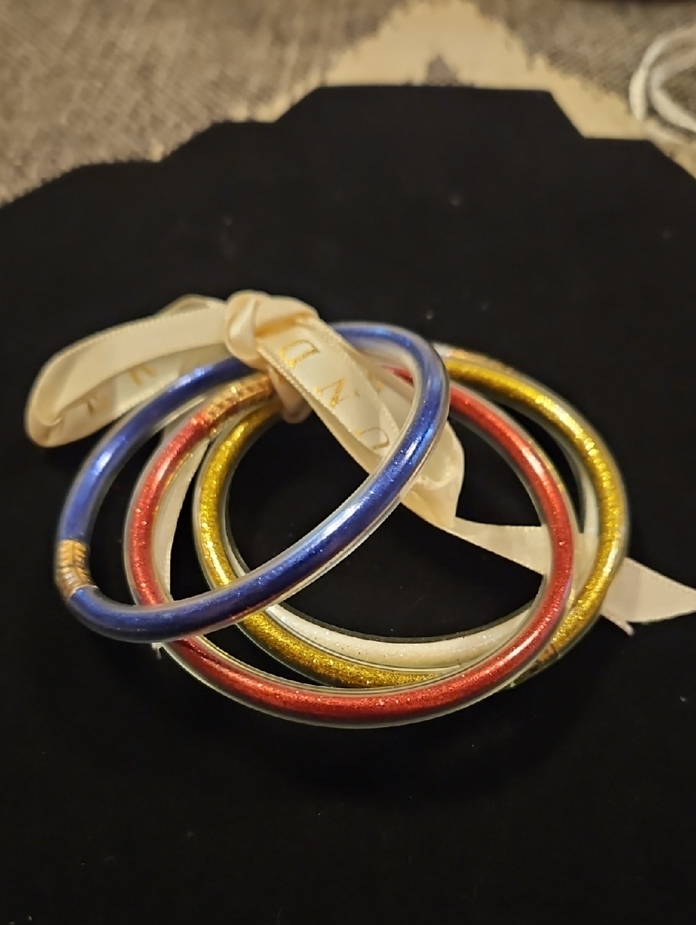 Plunder Metallic Stackable Bangle Set - Blue, Gold, Red, Silver
